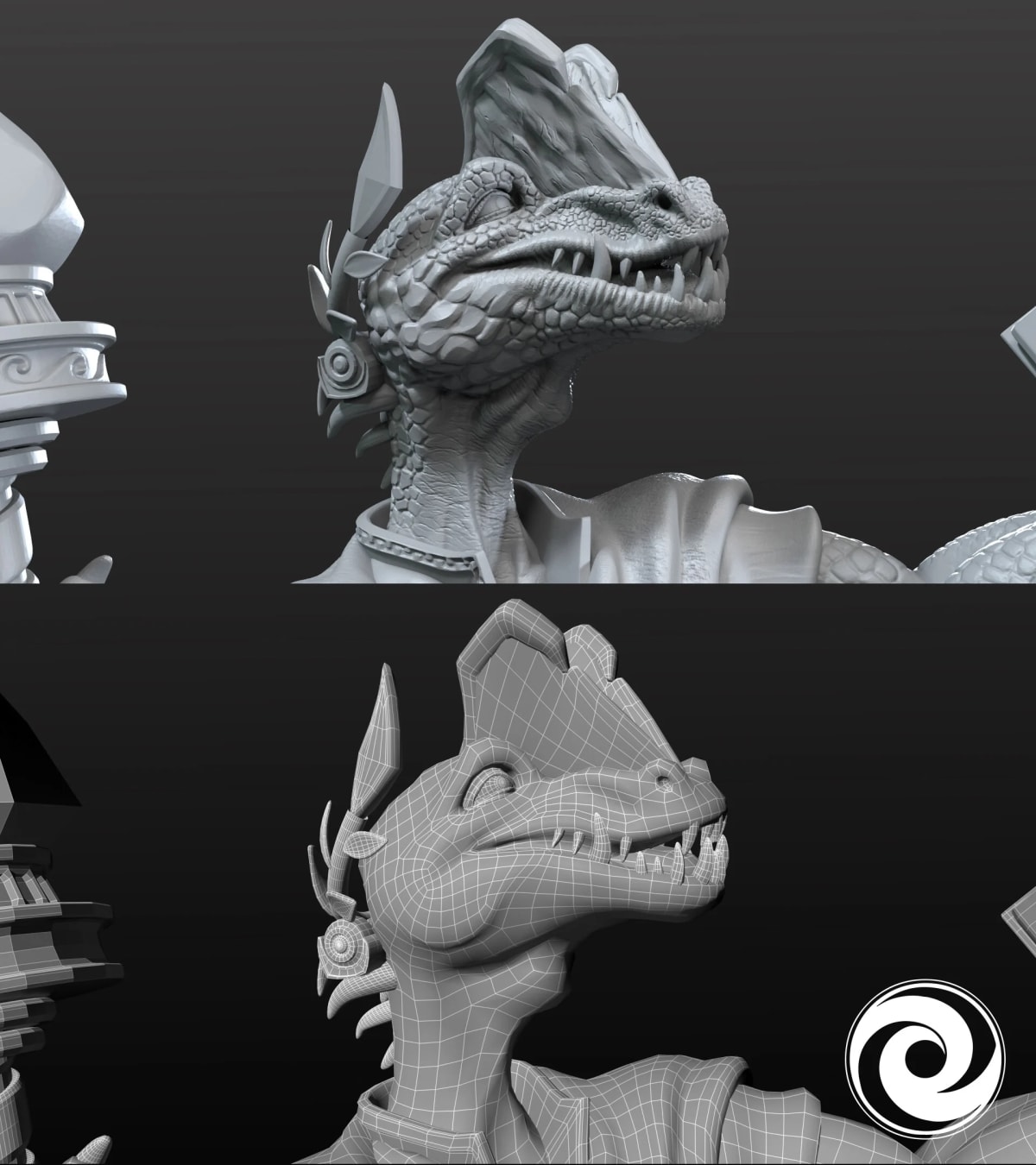 Esculpido 3D de la cabeza de un dragón reptiliano, de Andrés Ruibal, profesor de 3D en TRAZOS