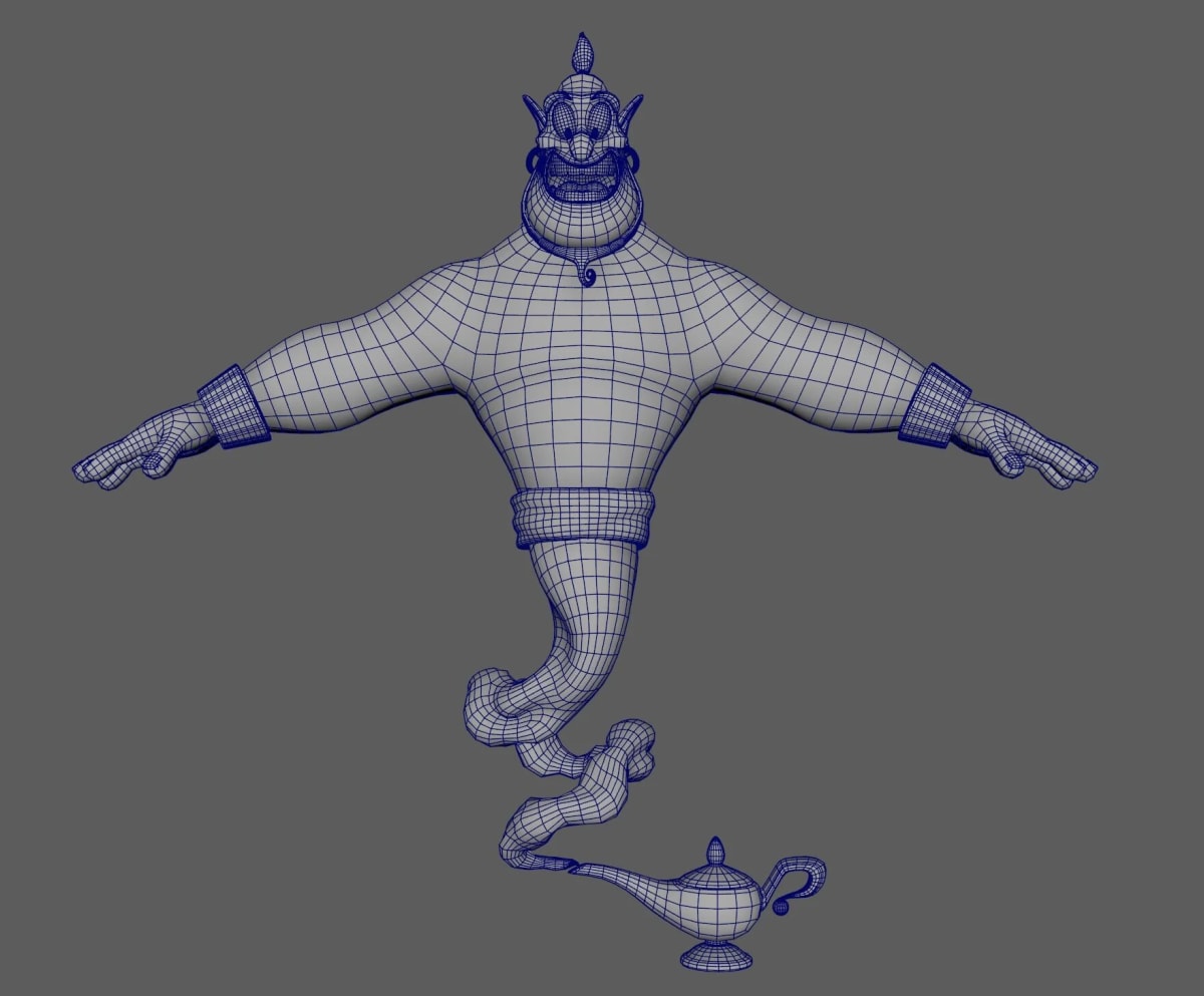 Modelado 3D wireframe de un genio de la lámpara, de Andrés Ruibal, profesor de 3D en TRAZOS