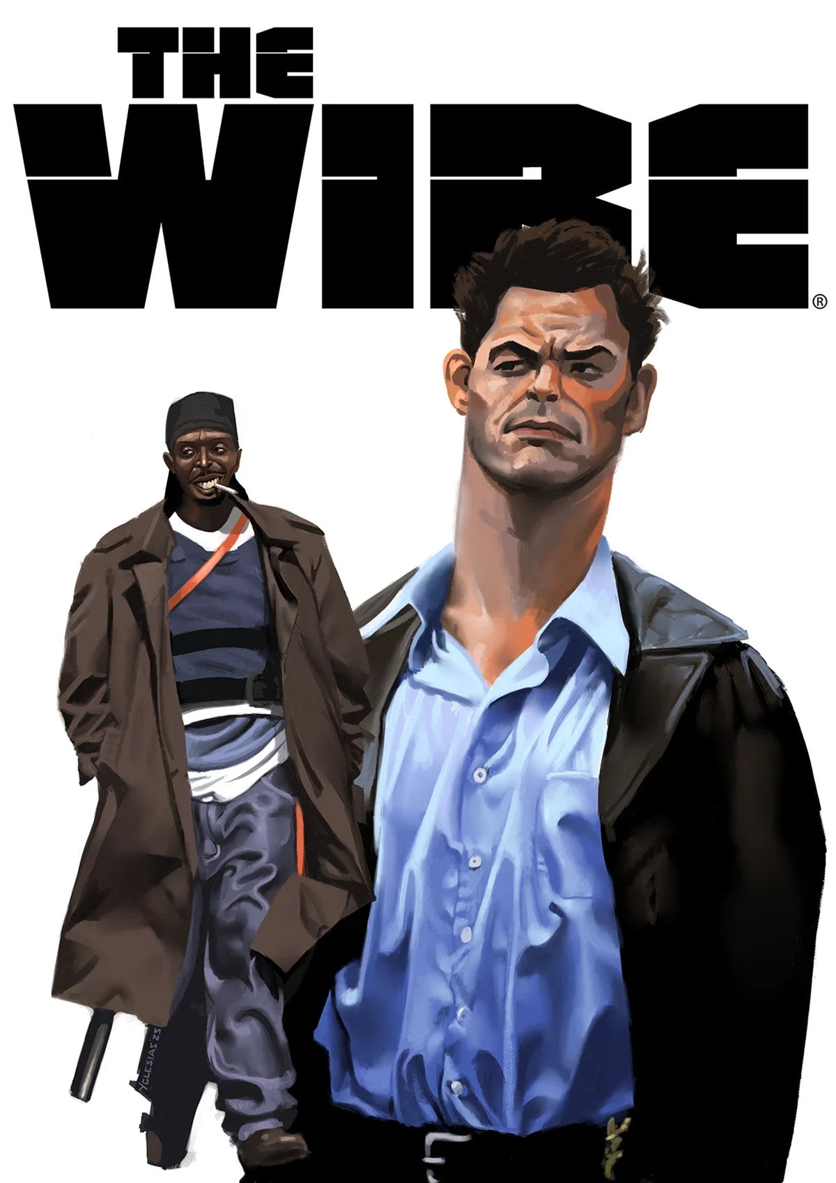 Ilustración tipo cartel de la serie The Wire (McNulty y Omar), de Igor Yglesias, profesor de Concept Art e Ilustración en TRAZOS