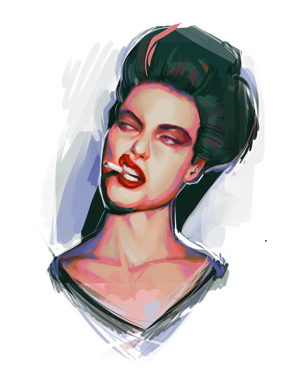 Retrato de una mujer con gafas de sol en tonos violeta, de José Leandro, profesor de Concept Art en TRAZOS