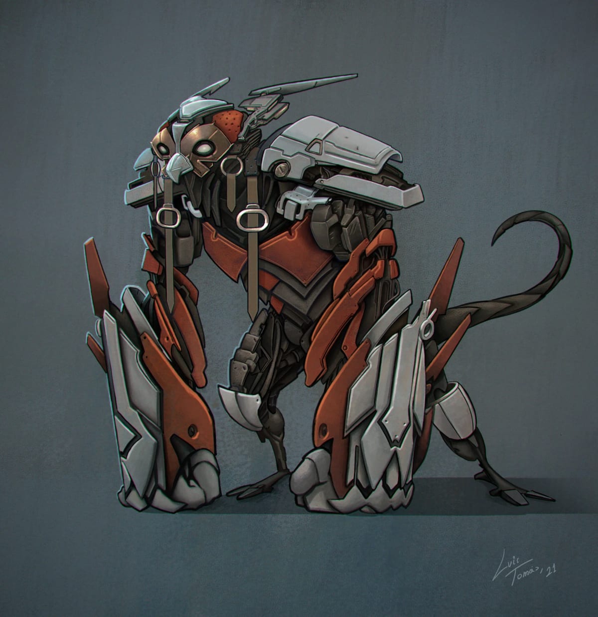 Diseño de criatura mecánica felina, de Luis Tomás, profesor de Concept Art en TRAZOS