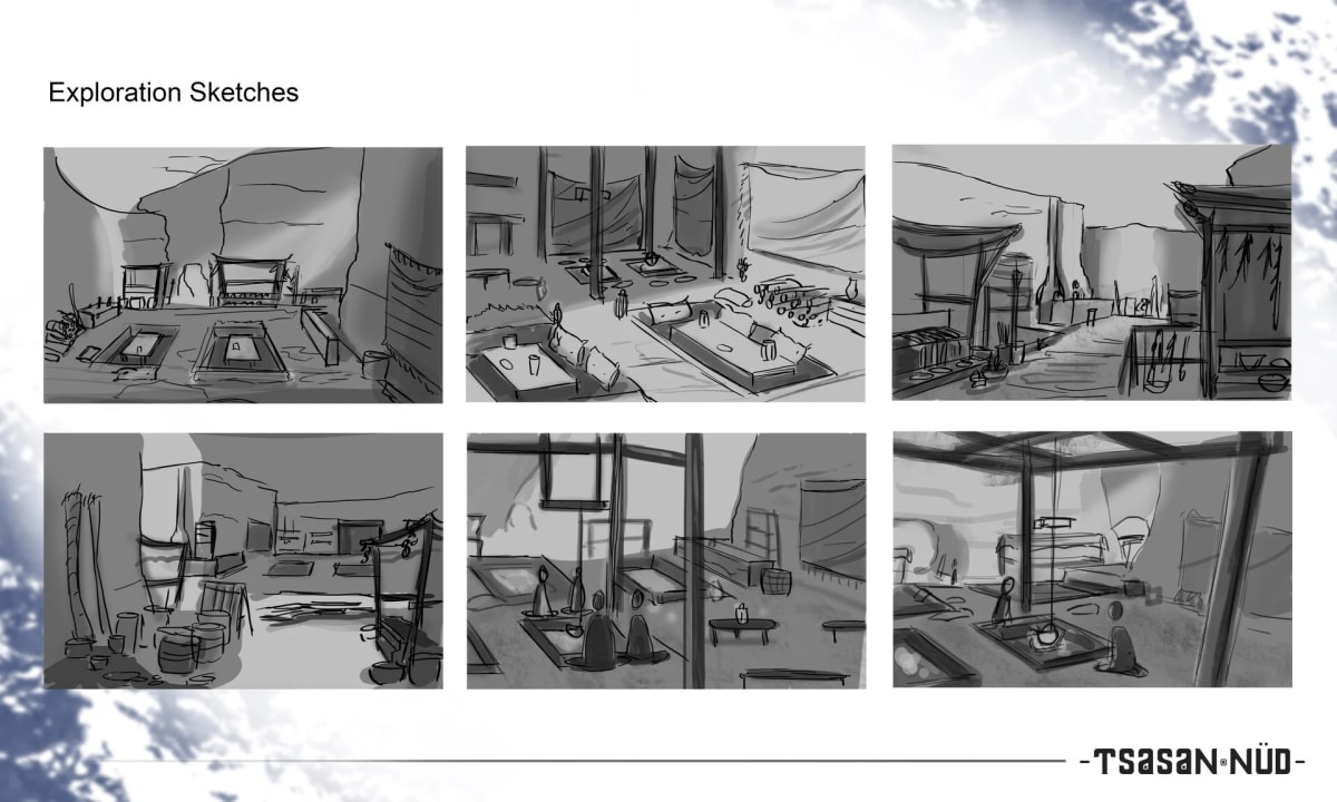 Bocetos de exploración de un interior en cueva, de Sandra Montero, profesor de Concept Art e Ilustración en TRAZOS