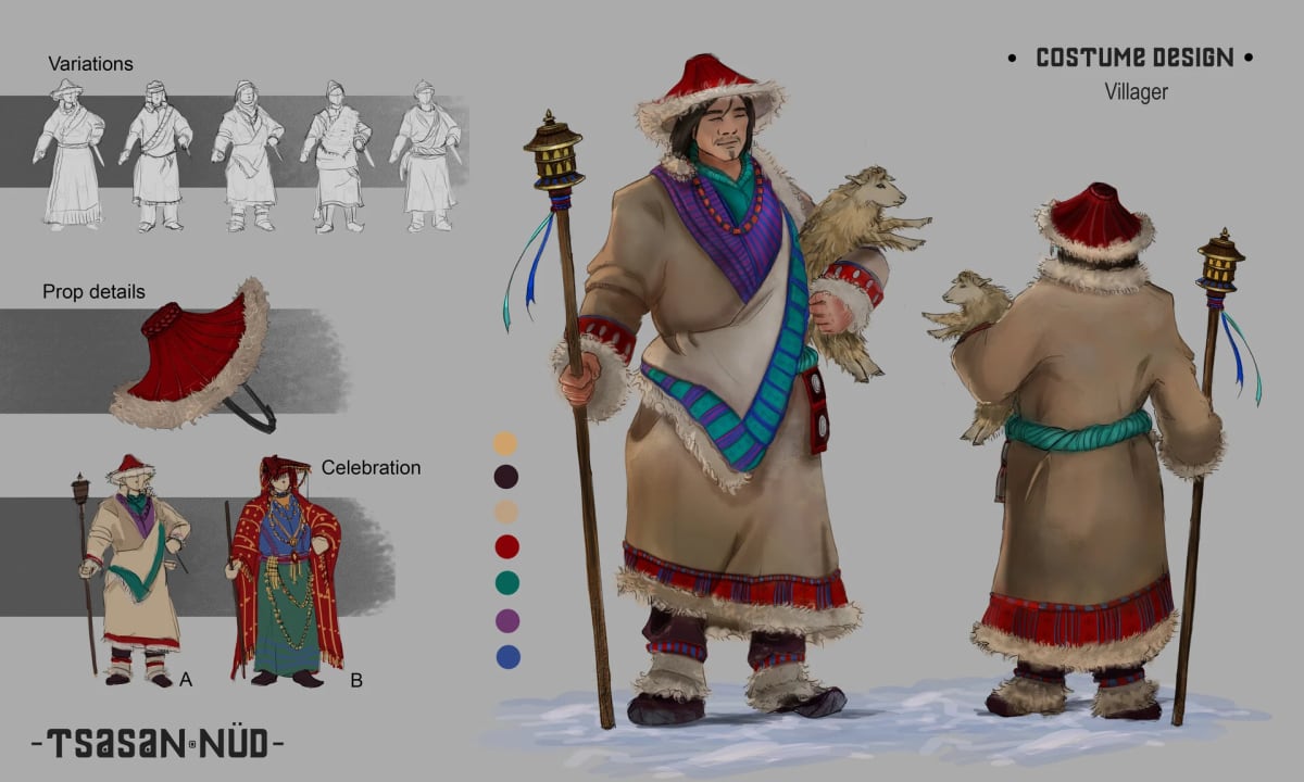 Diseño de vestuario de un aldeano (Tsasan Nüd), de Sandra Montero, profesor de Concept Art e Ilustración en TRAZOS