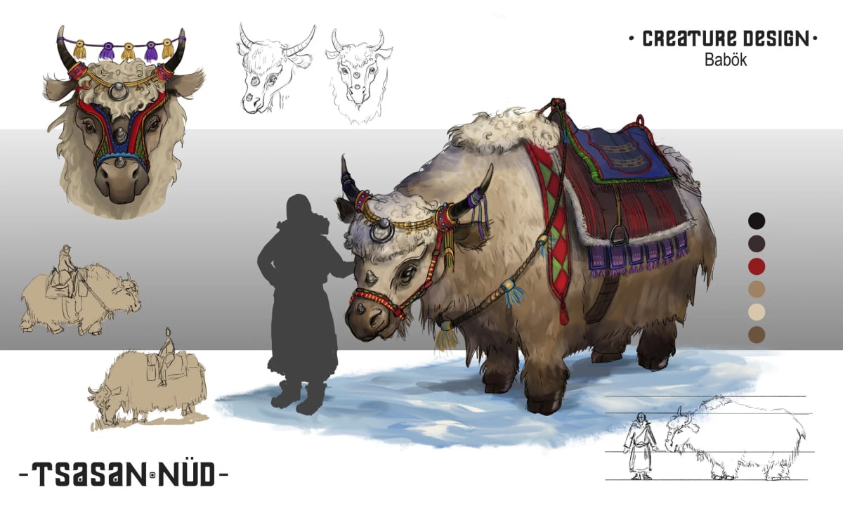 Diseño de criatura de un yak ataviado (Babök), de Sandra Montero, profesor de Concept Art e Ilustración en TRAZOS