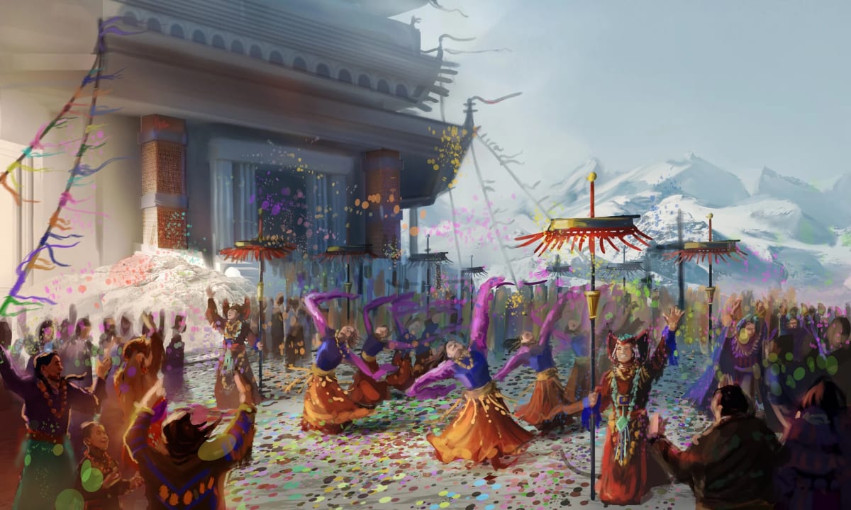 Concept art de un festival de celebración en la nieve, de Sandra Montero, profesor de Concept Art e Ilustración en TRAZOS