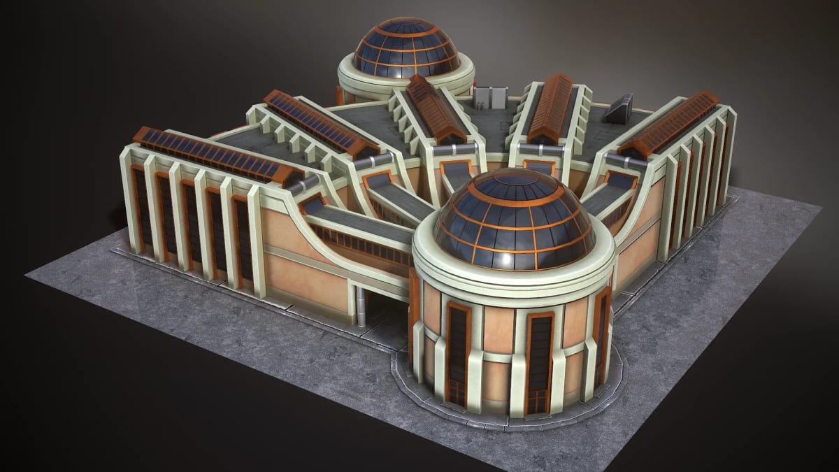 Modelado 3D de un edificio institucional con cúpulas, de Sergio Santos, profesor de 3D y Videojuegos en TRAZOS