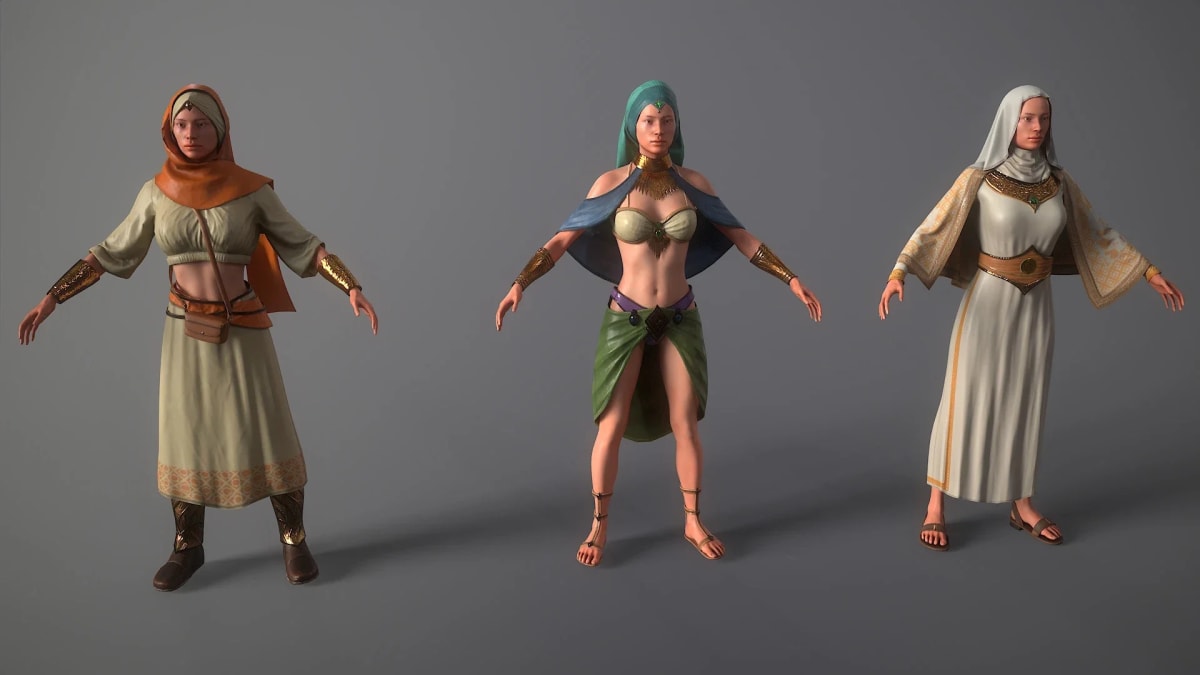 Personajes 3D de mujeres con túnicas de fantasía, de Sergio Santos, profesor de 3D y Videojuegos en TRAZOS
