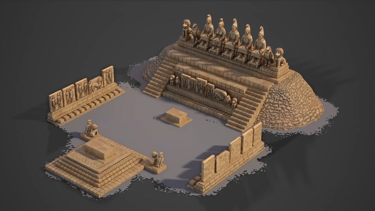 Modelado 3D de un templo antiguo con estatuas, de Sergio Santos, profesor de 3D y Videojuegos en TRAZOS