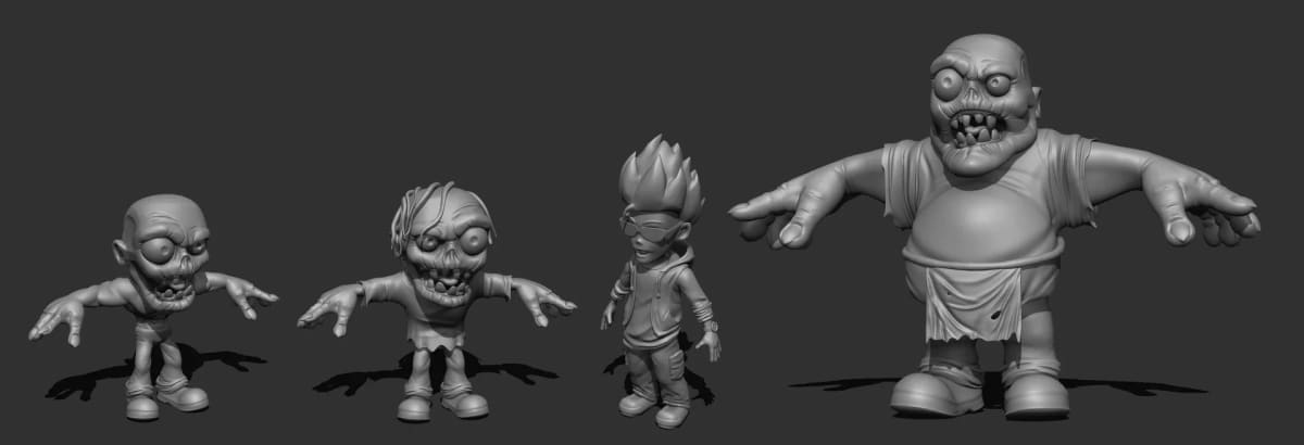 Esculpido 3D de zombis cartoon, de Sergio Santos, profesor de 3D y Videojuegos en TRAZOS