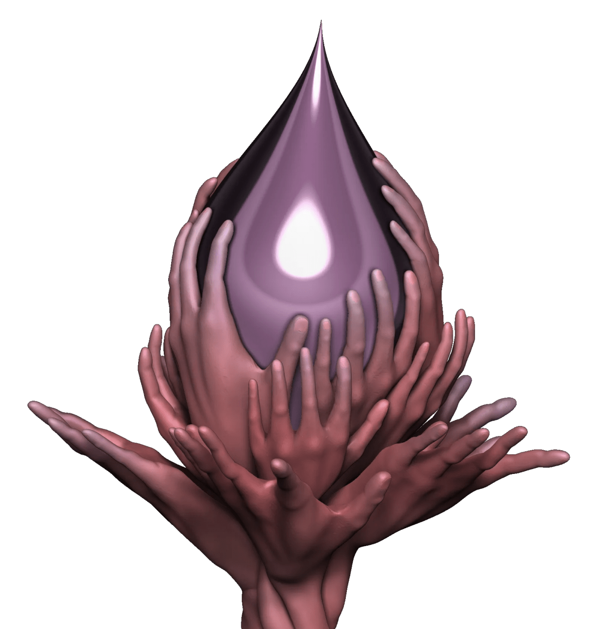 Prop de una gema luminosa sostenida por un ramillete de manos entrelazadas, de Cristian Badoy, alumno de Concept Art en TRAZOS