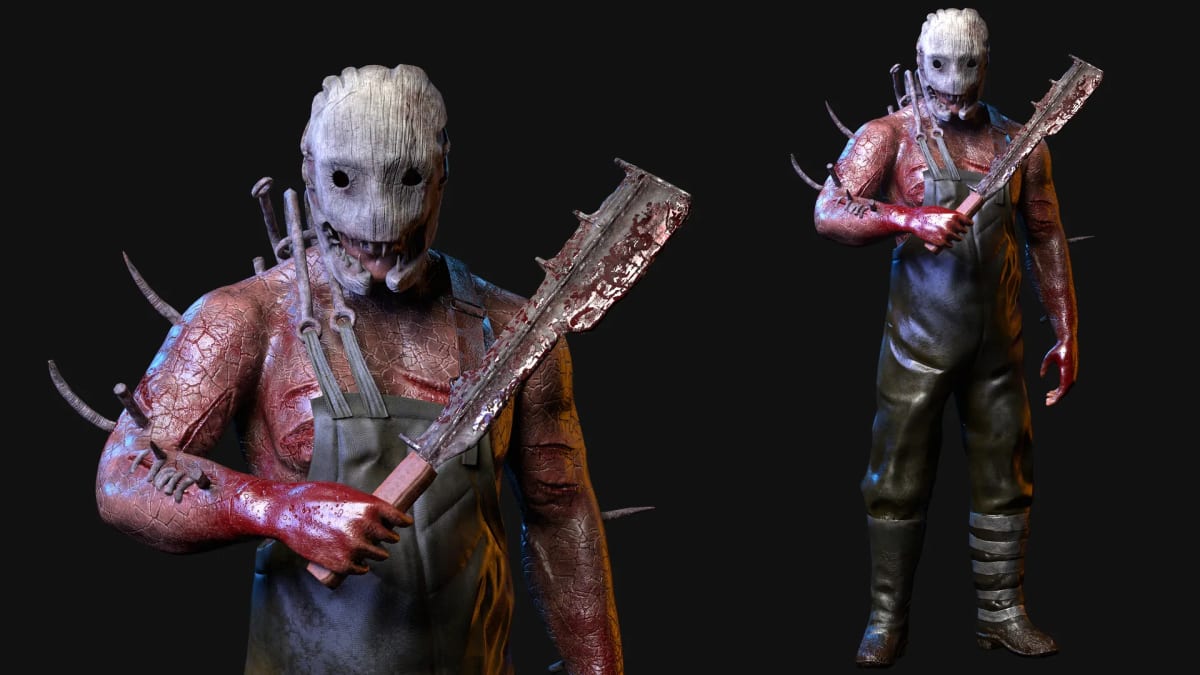 Turnaround del personaje de terror enmascarado con el machete y el delantal de carnicero, de Miguel Alejandro Garza, alumno de Concept Art en TRAZOS