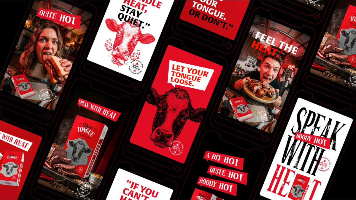 Piezas de la campaña de Loose Tongue para redes sociales, en formato vertical de móvil, de Ánder Sánchez, alumno de Diseño Gráfico y Motion Graphics en TRAZOS