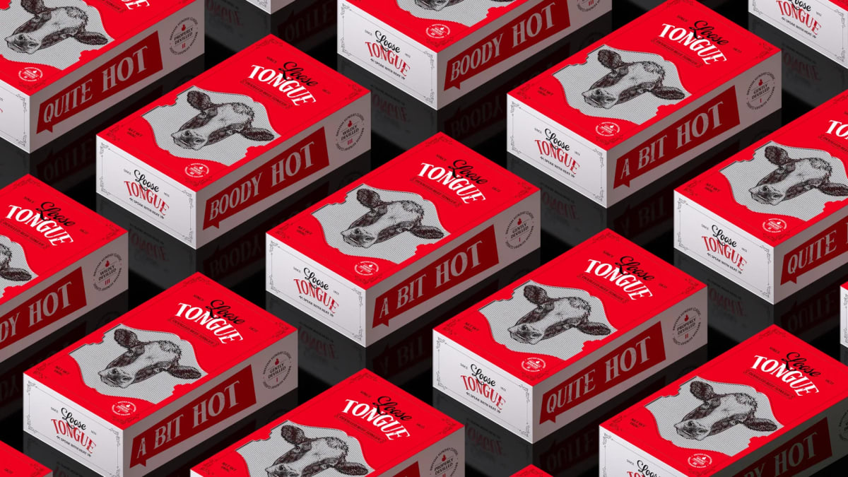Patrón de estuches de Loose Tongue con los tres niveles de picante de la gama, de Ánder Sánchez, alumno de Diseño Gráfico y Motion Graphics en TRAZOS
