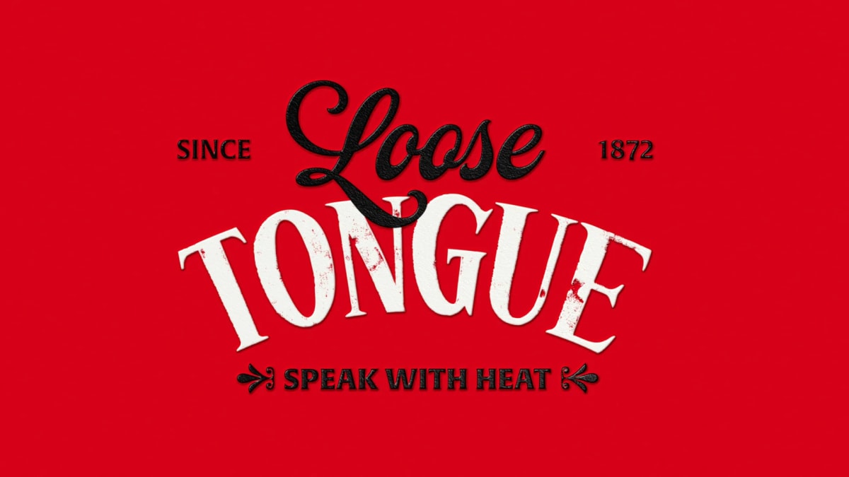Logotipo de Loose Tongue en lettering sobre fondo rojo, con el claim "Speak with heat", de Ánder Sánchez, alumno de Diseño Gráfico y Motion Graphics en TRAZOS