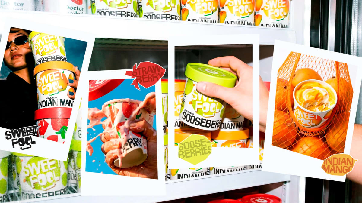 Composición de polaroids de la marca Sweet Fool sobre el lineal del supermercado, de German Miranda, alumno de Diseño Gráfico y Motion Graphics en TRAZOS