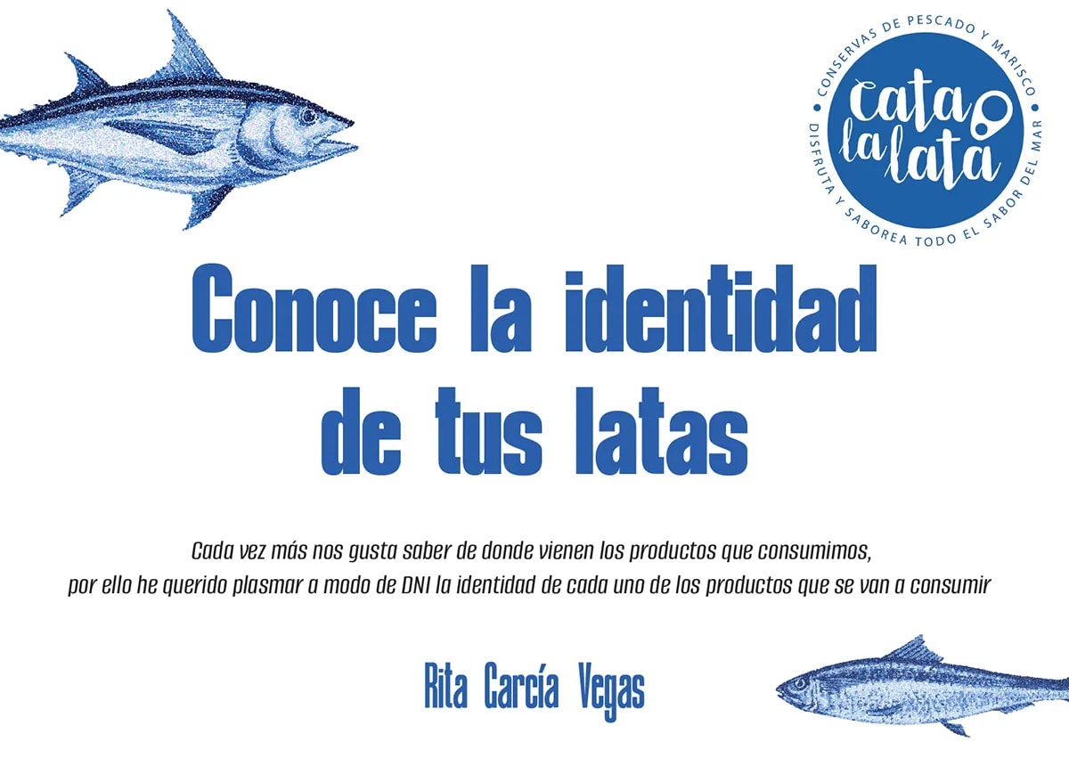 Lámina del concepto Conoce la identidad de tus latas de la marca Cata la lata, de Rita García, alumna de Diseño Gráfico y Motion Graphics en TRAZOS
