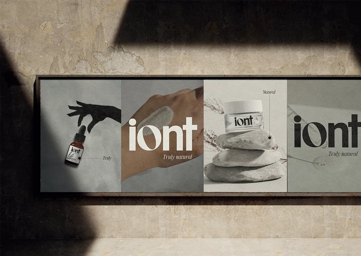 Valla publicitaria horizontal de la marca iont con producto y logotipo, de Rita García, alumna de Diseño Gráfico y Motion Graphics en TRAZOS