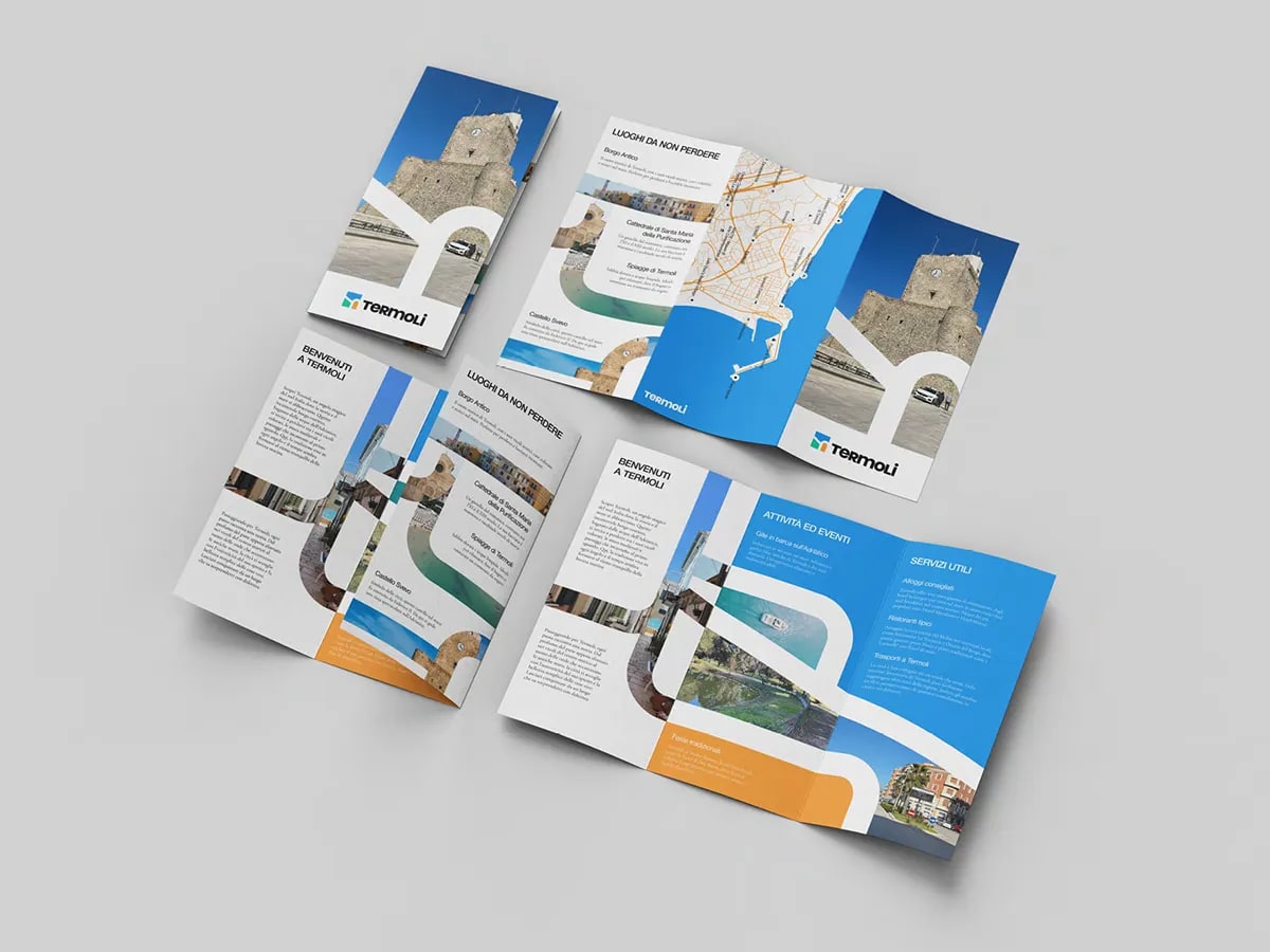 Folletos trípticos con mapa e información turística de Termoli, de Belén Gonzalo Antón, alumna de Diseño Gráfico y Motion Graphics en TRAZOS