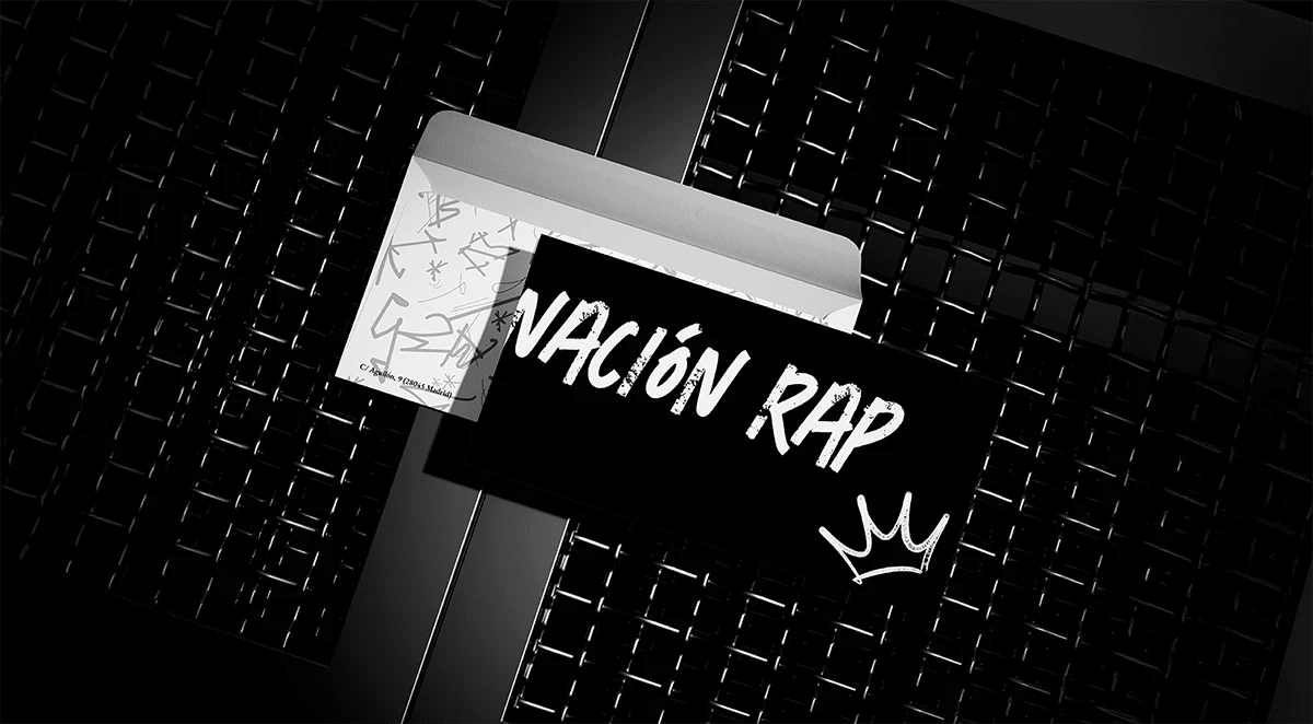 Sobre corporativo del festival Nación Rap con interior estampado, de Hugo Sánchez Herrero, alumno de Diseño Gráfico y Motion Graphics en TRAZOS