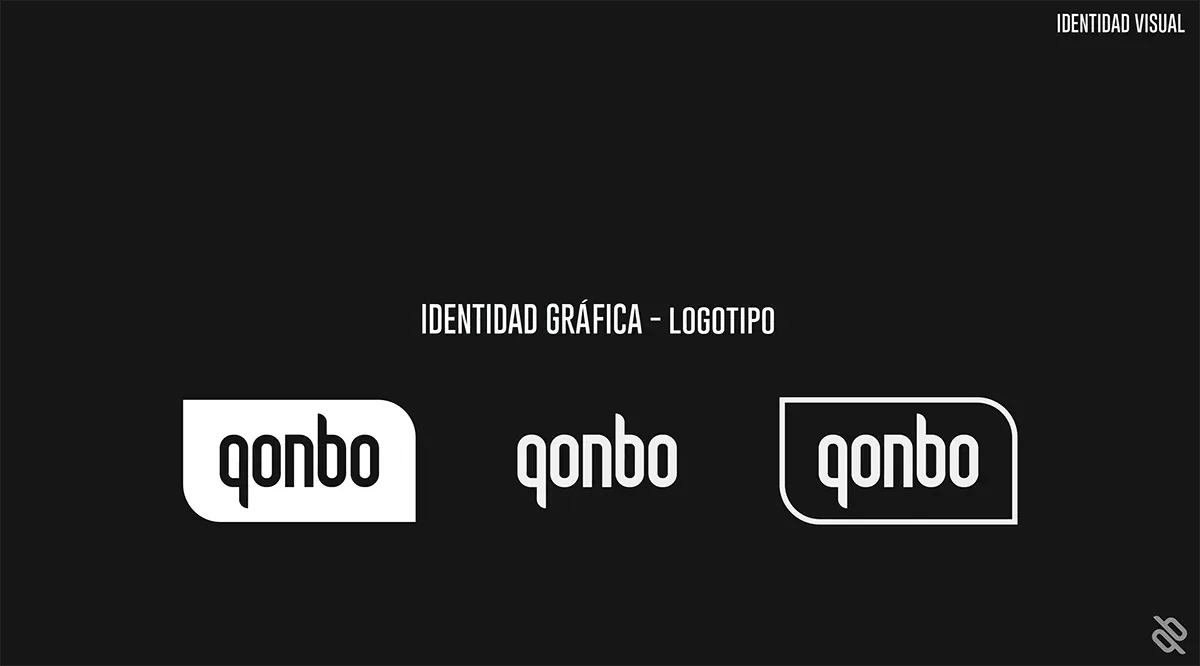 Logotipo de la marca qonbo en sus variantes, de Guillermo Gómez, alumno de Diseño Gráfico y Motion Graphics en TRAZOS