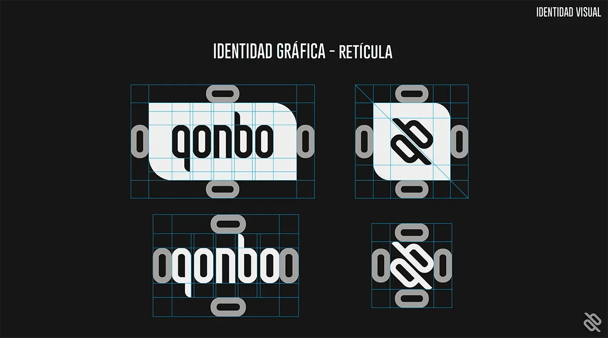 Retícula de construcción del logotipo qonbo, de Guillermo Gómez, alumno de Diseño Gráfico y Motion Graphics en TRAZOS