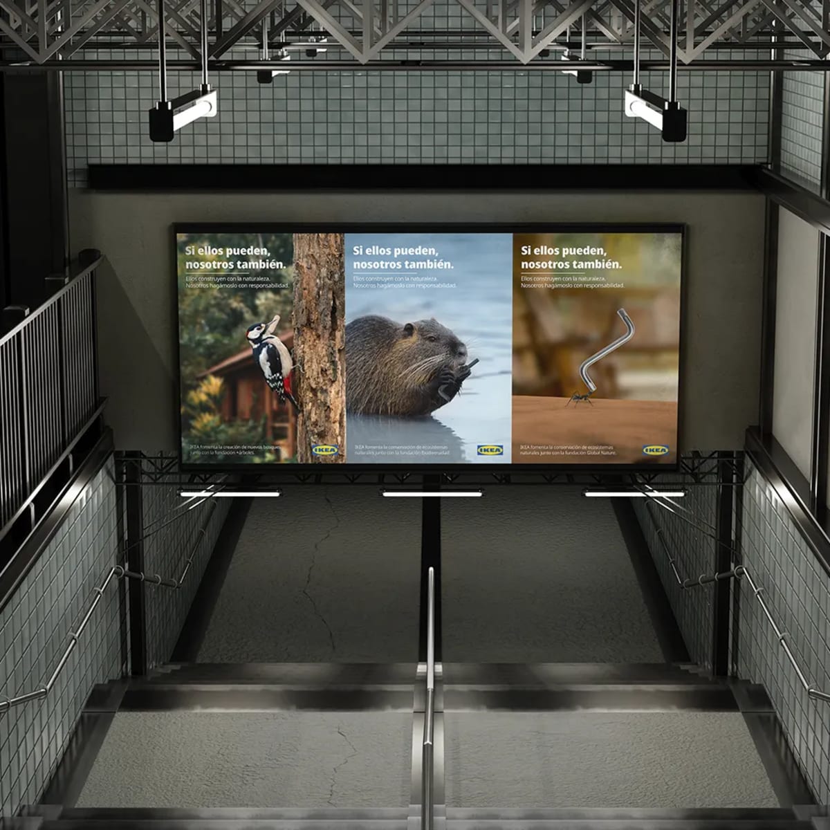 Campaña IKEA Sostenible Si ellos pueden, nosotros también en carteles de metro, de Maren Alberdi Hernández, alumna de Diseño Gráfico y Motion Graphics en TRAZOS
