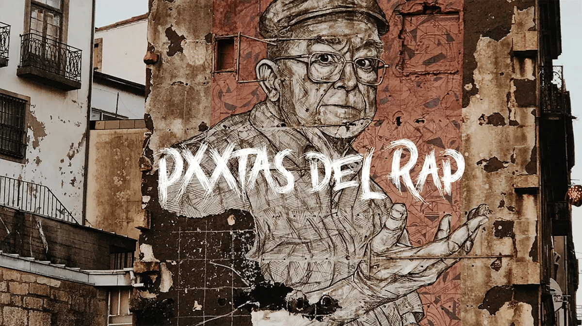 Mural de Pxxtas del Rap en una fachada urbana, de Gonzalo Martínez Gómez, alumno de Diseño Gráfico y Motion Graphics en TRAZOS