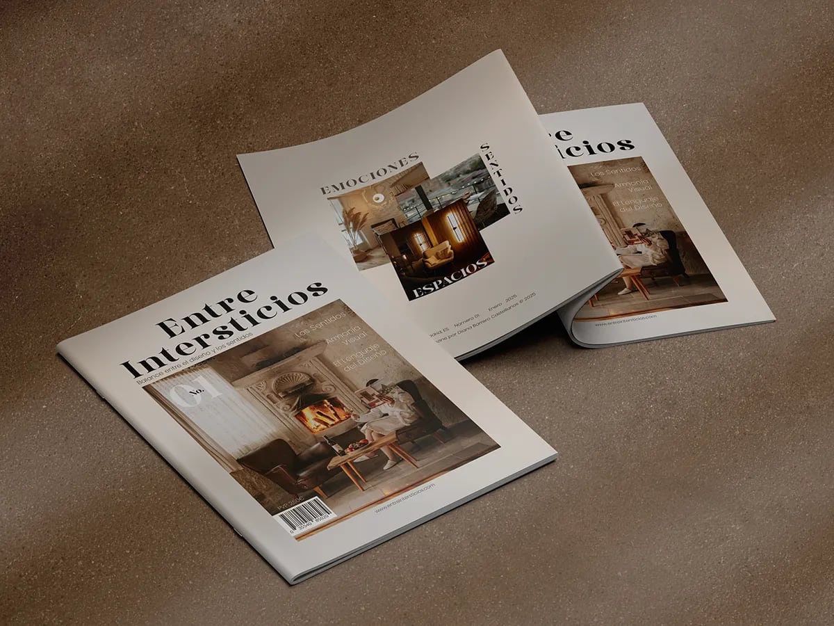 Portada y contraportada de la revista «Entre Intersticios», de Diana Barrero, alumna de Diseño Gráfico y Motion Graphics en TRAZOS