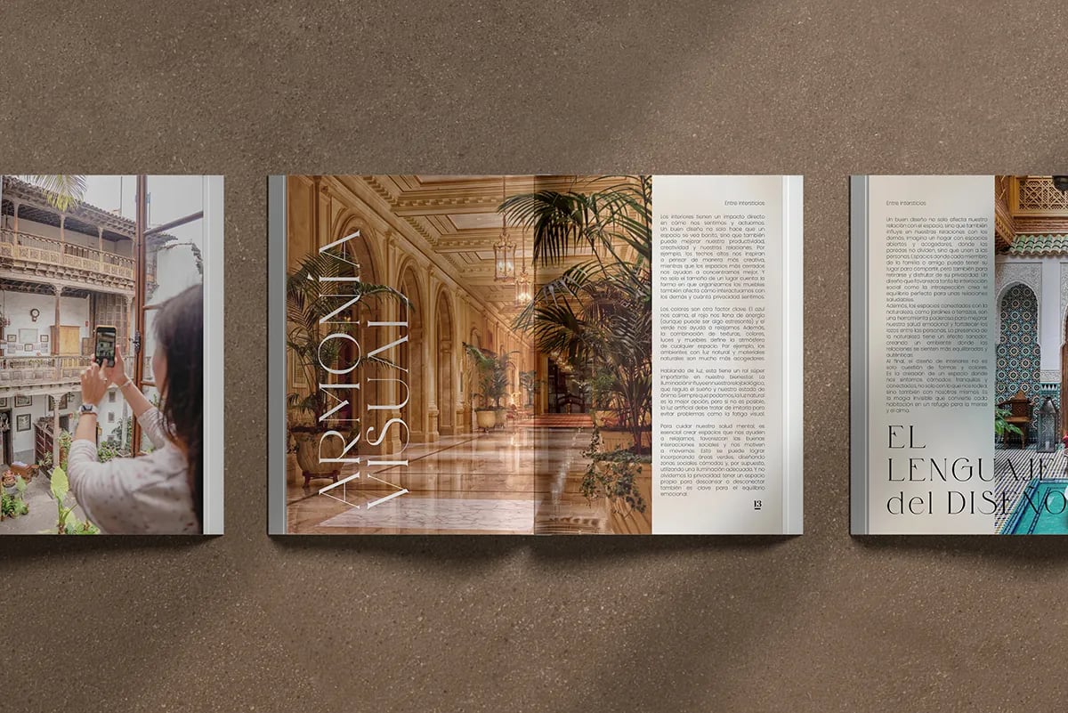 Dobles páginas «Armonía Visual» y «El Lenguaje del Diseño» de la revista «Entre Intersticios», de Diana Barrero, alumna de Diseño Gráfico y Motion Graphics en TRAZOS