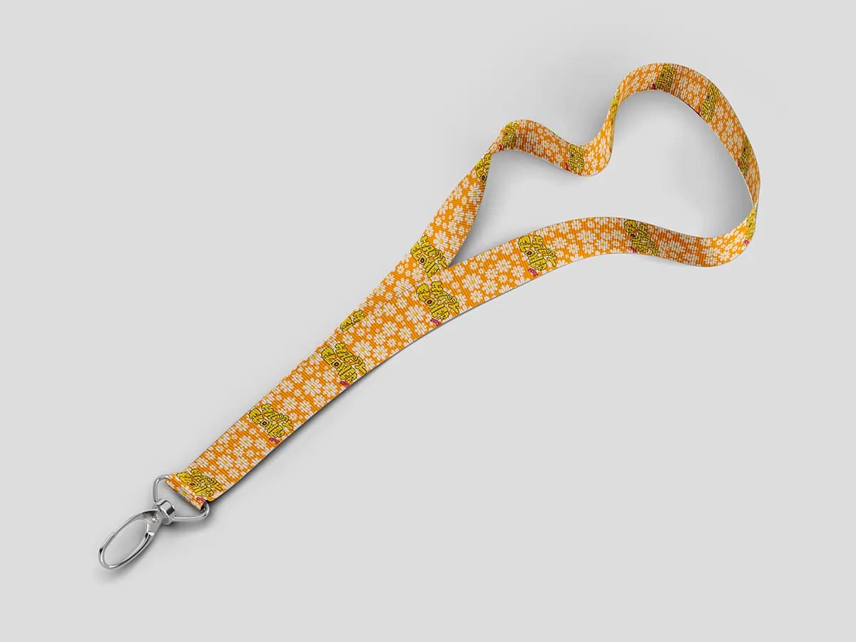 Lanyard de festival Happy Flower Fest con estampado de margaritas, de Sofía Villalta, alumna de Diseño Gráfico y Motion Graphics en TRAZOS
