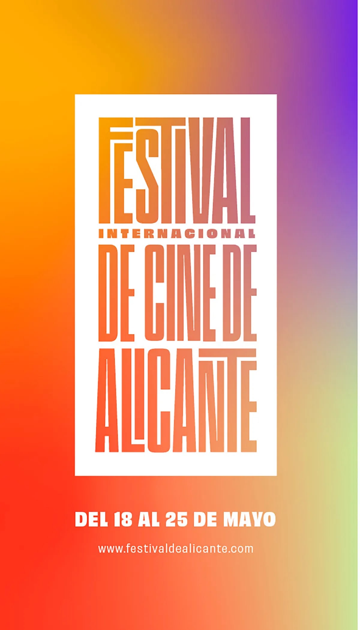 Cartel principal del Festival Internacional de Cine de Alicante con fondo degradado, de Camila Castillo, alumna de Diseño Gráfico y Motion Graphics en TRAZOS