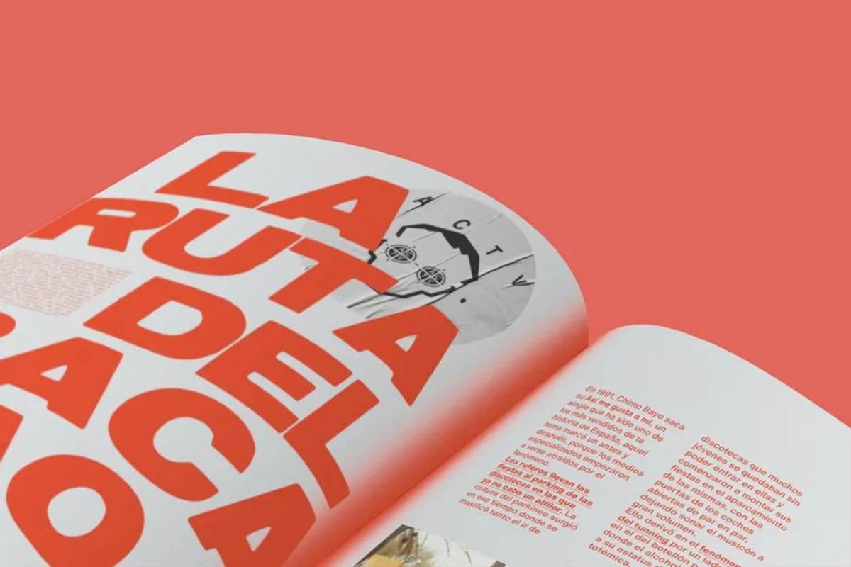 Doble página de la revista empastre con el titular La ruta del bacalao en tipografía roja, de Mireya Calduch Pérez, alumna de Diseño Gráfico y Motion Graphics en TRAZOS