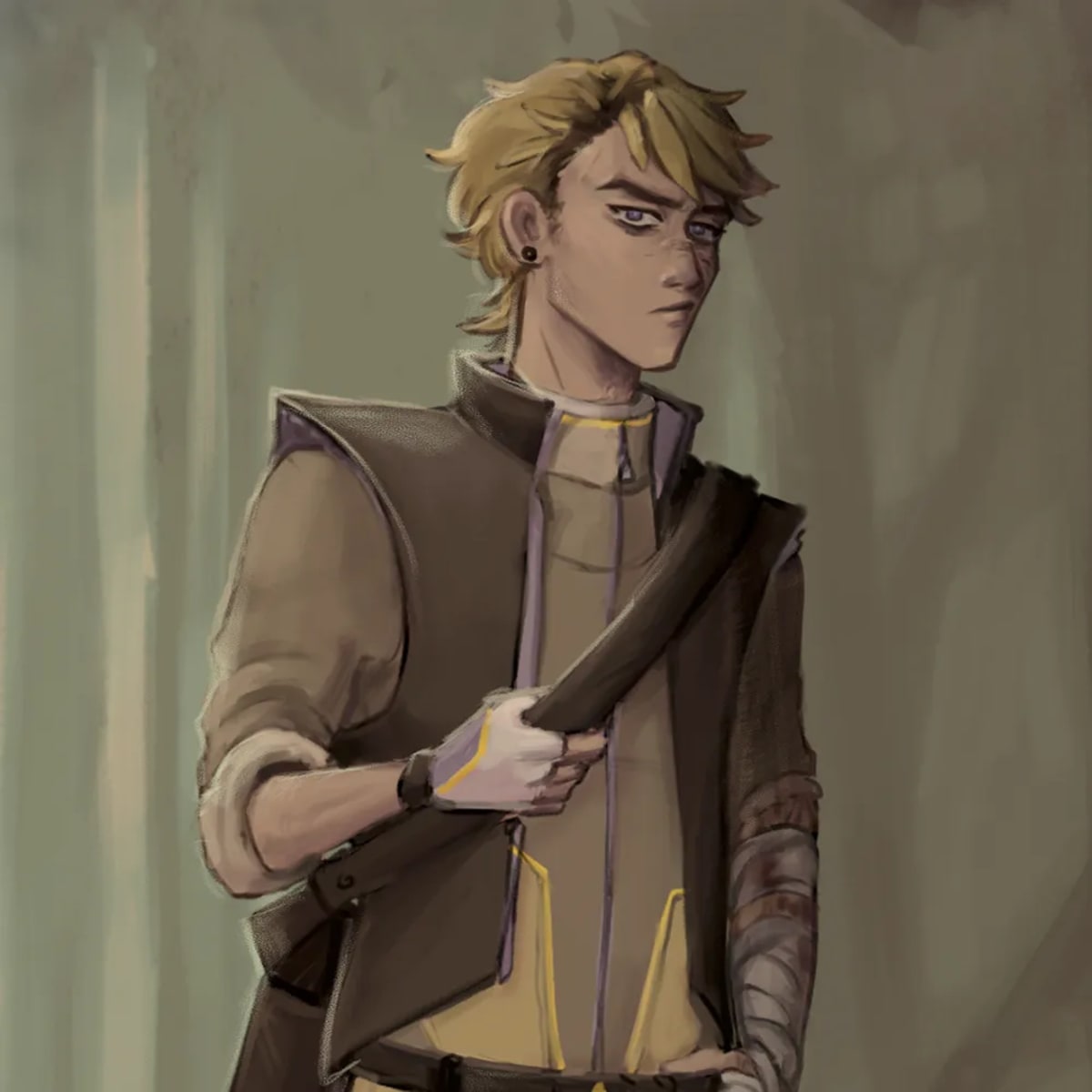 Concept art de el retrato del personaje Azael, un joven rubio, del proyecto Trillium, de Alba Paniagua, alumno de Concept Art en TRAZOS