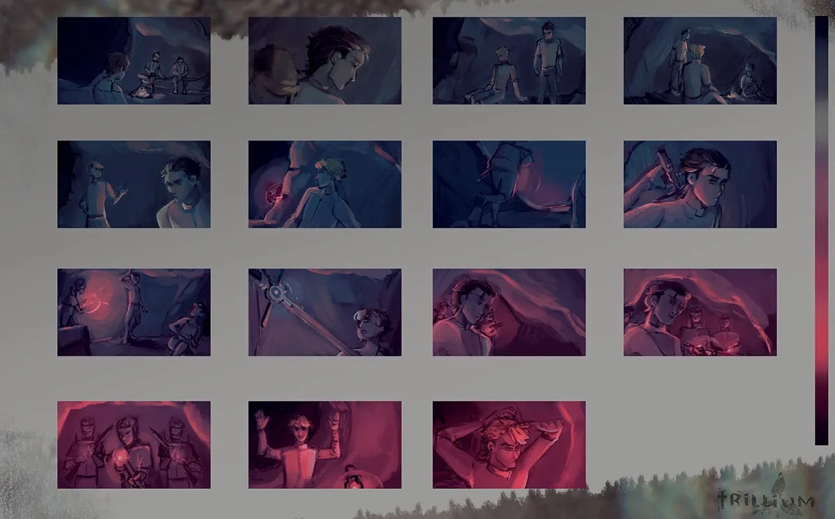 Concept art de un storyboard de la escena coloreado, de Alba Paniagua, alumno de Concept Art en TRAZOS