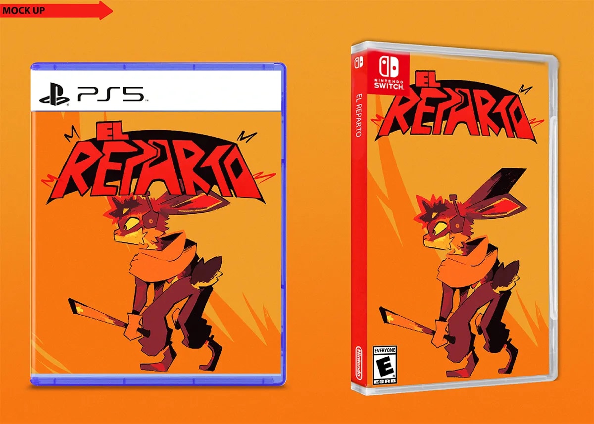 Mockup de la caratula del videojuego El Reparto para PS5 y Nintendo Switch, de Joel Toapanta, alumno de Ilustración y Animación 2D en TRAZOS
