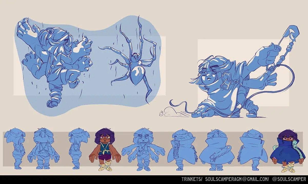 Concept art de estudios de criaturas y siluetas en tinta azul, de Alejandra Álvarez González, alumno de Concept Art en TRAZOS