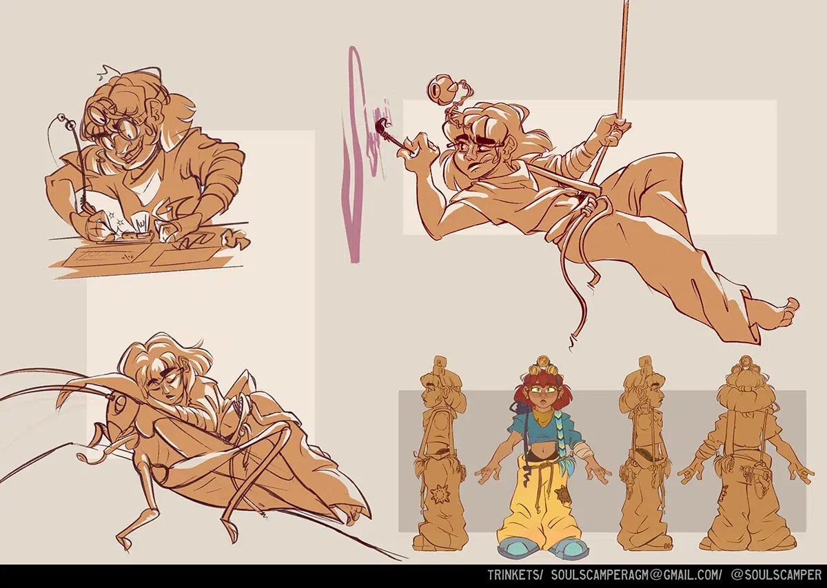 Concept art de estudios de poses y exploración de un personaje, de Alejandra Álvarez González, alumno de Concept Art en TRAZOS
