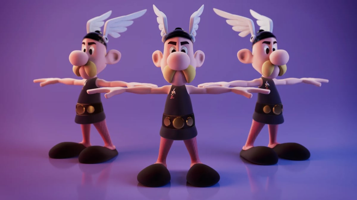 Turnaround de un personaje cartoon estilo Astérix con casco alado, de Cristian Hernández, alumno de 3D · Modelado y Animación en TRAZOS