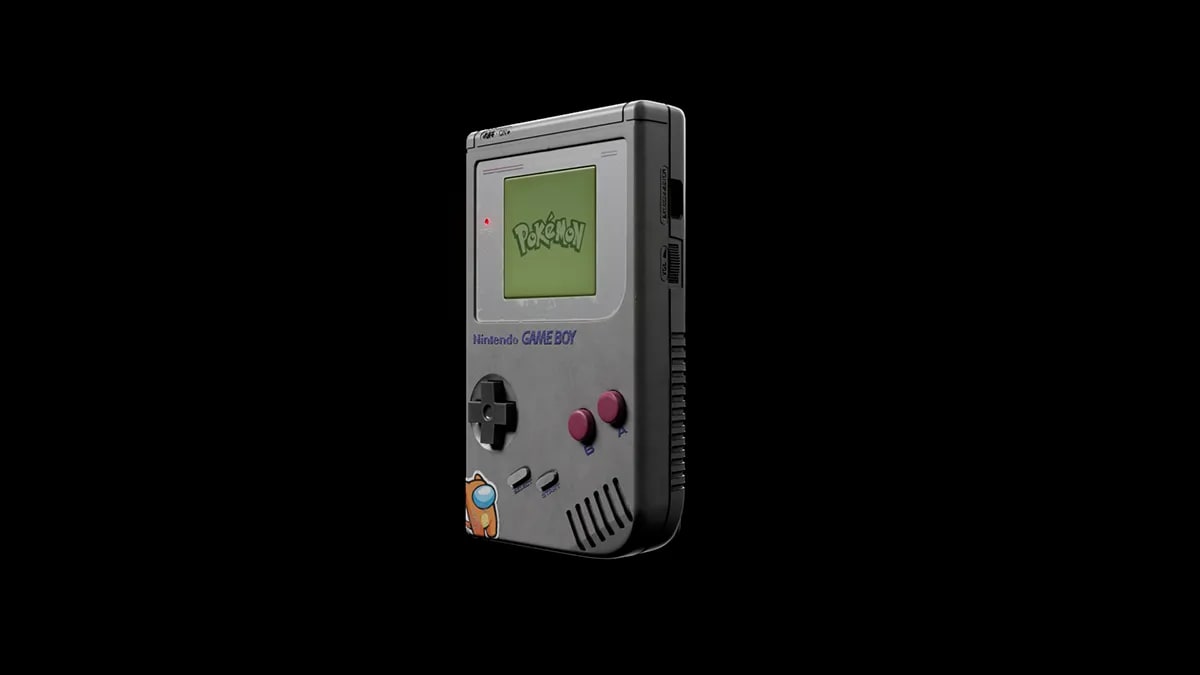 Modelado 3D de una Nintendo Game Boy mostrando Pokémon en pantalla, de Eduardo Molina, alumno de 3D · Modelado y Animación en TRAZOS