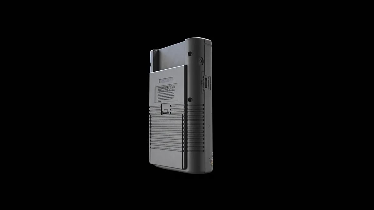 Vista trasera del modelado 3D de una Nintendo Game Boy, de Eduardo Molina, alumno de 3D · Modelado y Animación en TRAZOS
