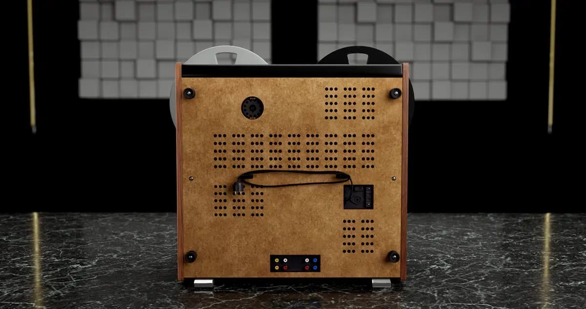 Parte trasera de un magnetófono de bobina abierta Technics con rejilla de ventilación, de Lei Yi Lin Chen, alumno de 3D · Modelado y Animación en TRAZOS