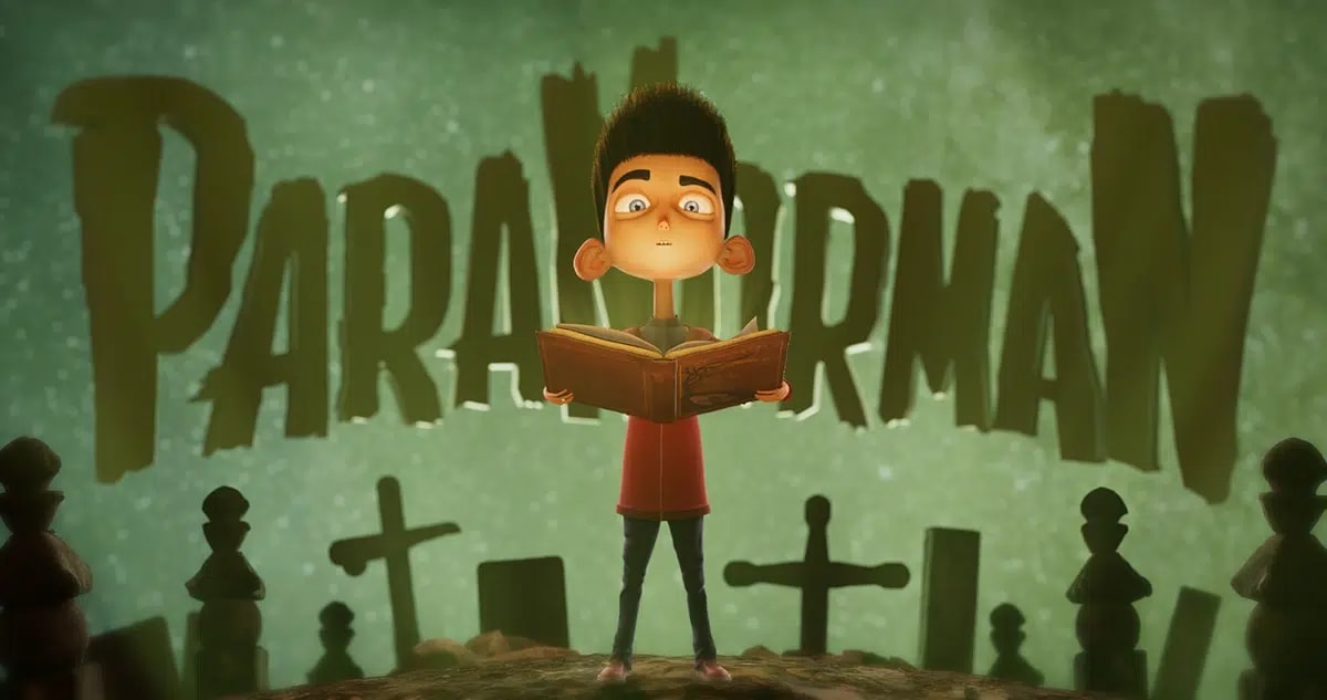 Personaje de chico cartoon leyendo un libro ante un fondo verde con lápidas, del proyecto Portfolio David Cruces, de 3D · Modelado y Animación en TRAZOS