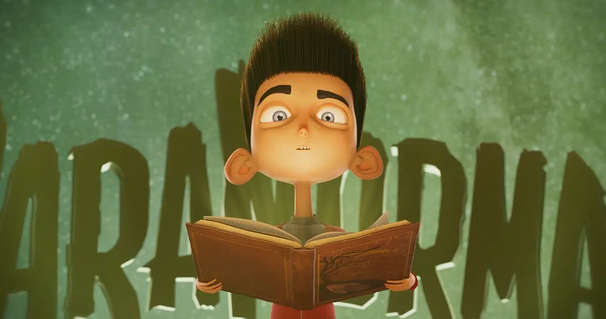 Primer plano de un chico cartoon de ojos grandes leyendo un libro antiguo, del proyecto Portfolio David Cruces, de 3D · Modelado y Animación en TRAZOS