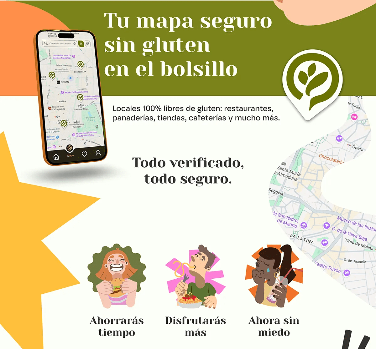 Sección de mapa seguro sin gluten de la landing de Celify, de María Casas Olias, alumna de UX/UI/Web en TRAZOS