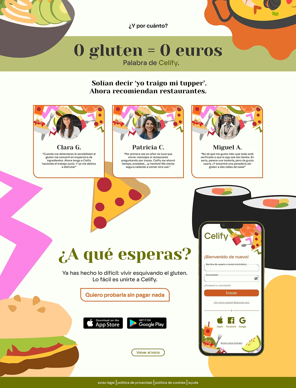 Sección de testimonios y descarga de la landing de Celify, de María Casas Olias, alumna de UX/UI/Web en TRAZOS