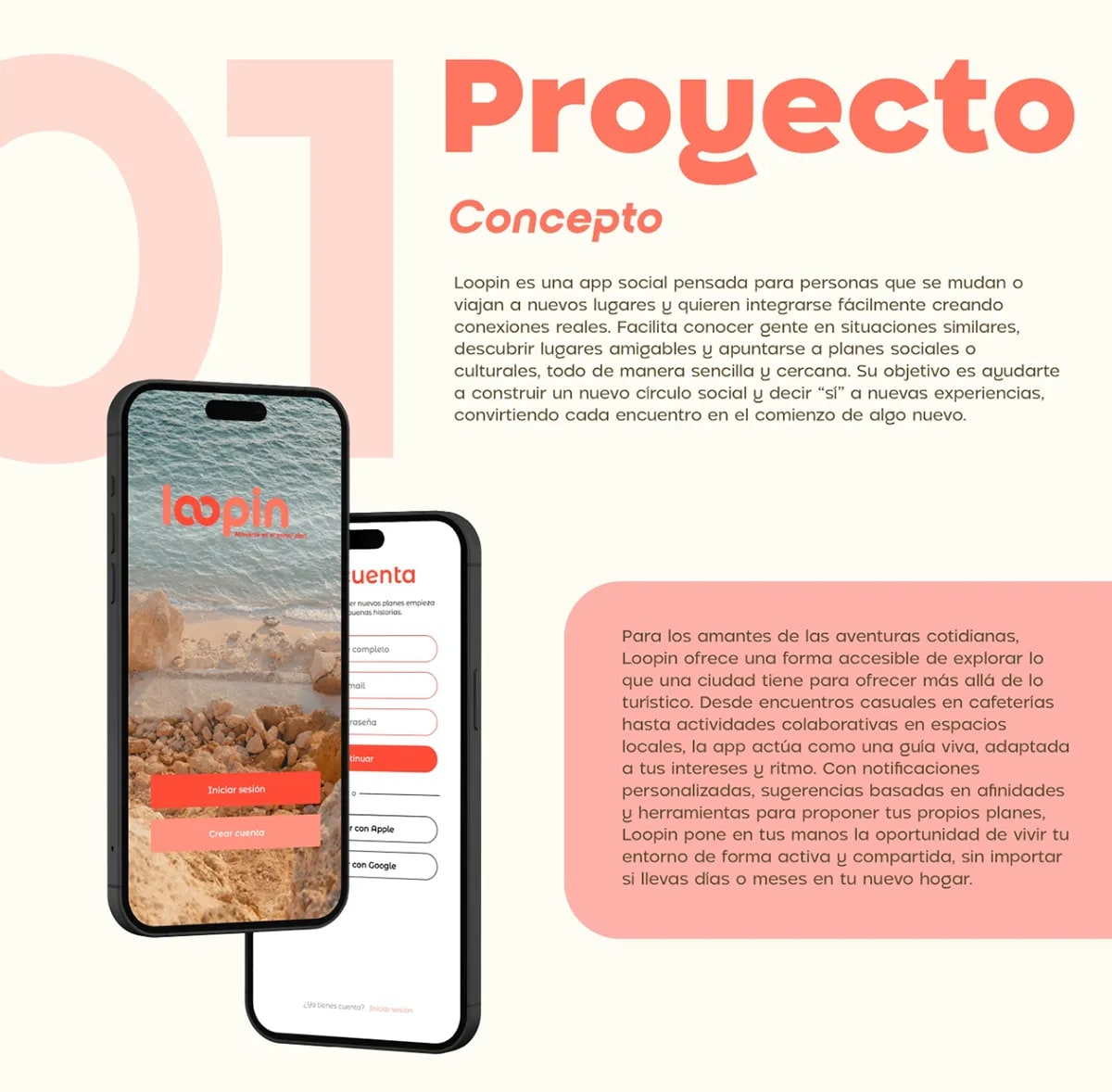 Apartado de concepto del proyecto de la app Loopin, de Maren Alberdi Hernández, alumna de UX/UI/Web en TRAZOS