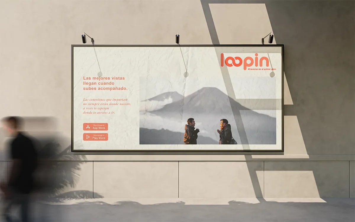 Campaña de la app Loopin aplicada a una valla publicitaria, de Maren Alberdi Hernández, alumna de UX/UI/Web en TRAZOS
