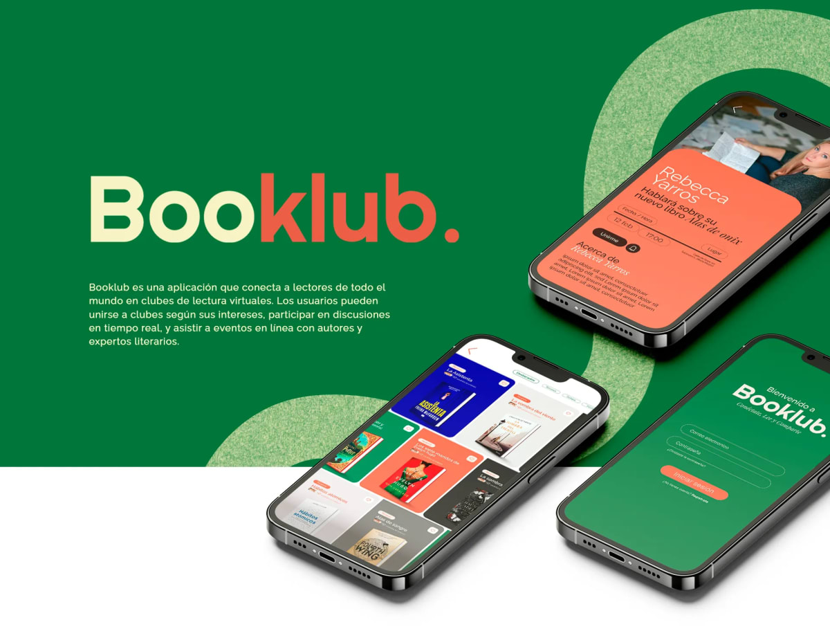 Portada de presentación de la app Booklub de clubes de lectura, de María José Labarca, alumna de UX/UI/Web en TRAZOS