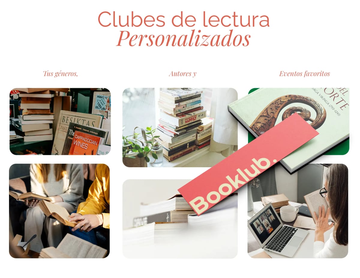 Apartado de clubes de lectura personalizados de la app Booklub, de María José Labarca, alumna de UX/UI/Web en TRAZOS