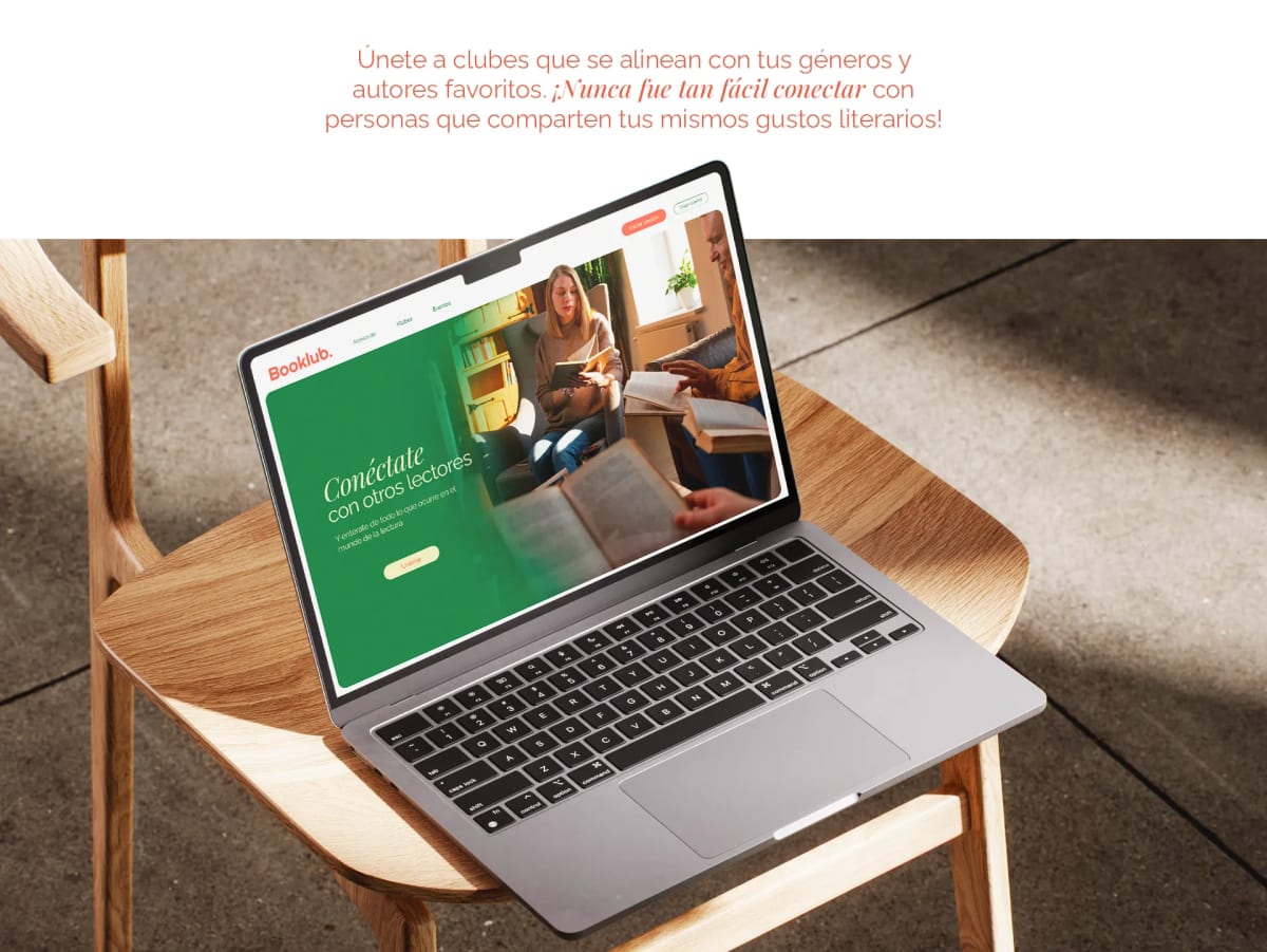 Web de la app Booklub mostrada en un portátil, de María José Labarca, alumna de UX/UI/Web en TRAZOS